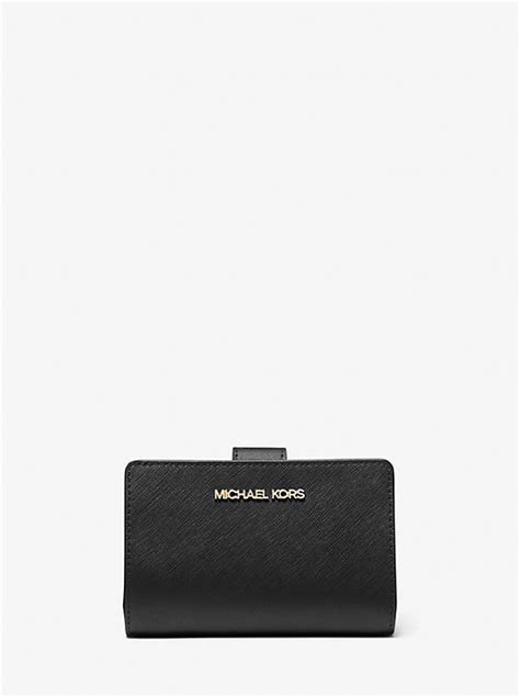 michael kors tri fold wallet black|Michael Kors crossgrain leather wallet.